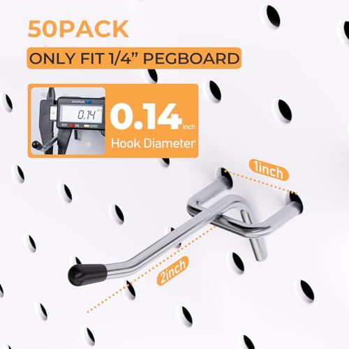INCLY 50 Pack Pegboard Hooks, 2 Inch Metal Peg Board Hooks Accessories - color: Silver, size: 2 Inch
