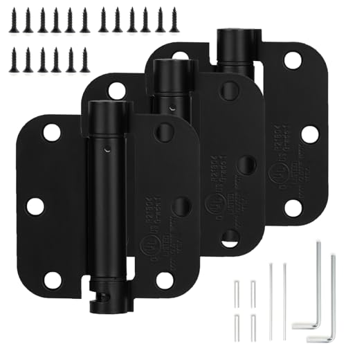 Sophia Self-Closing Door Hinge 3.5 Inch Rounded 5/8 Radius Interior, Spring Loaded Hinge Adjustable Tension for Garage Residential Standard Bedroom Indoor Doors, 3 Pack, Matte Black, UL Listed - color: Matte Black, size: 3 Pack