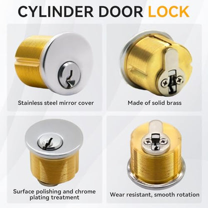 2 Pack Brass Mortise Cylinder Lock with SC Keyway, 1 Inch Length Keyed Standard SC1 Keyway, Standard Commercial Door Replacement Lock Mortise Cylinder for Home Aluminum Door
