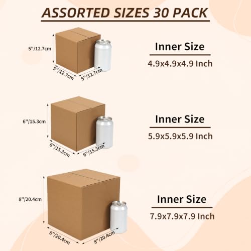 ZBEIVAN Shipping Boxes Mailers Assorted Sizes 8x8x8, 6x6x6, 5x5x5 inches Corrugated Cardboard Small Packing Kraft Moving Mailing Box, Pack of 30 - size: 8X8X8&6X6X6&5X5X5 inch