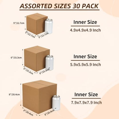 ZBEIVAN Shipping Boxes Mailers Assorted Sizes 8x8x8, 6x6x6, 5x5x5 inches Corrugated Cardboard Small Packing Kraft Moving Mailing Box, Pack of 30 - size: 8X8X8&6X6X6&5X5X5 inch