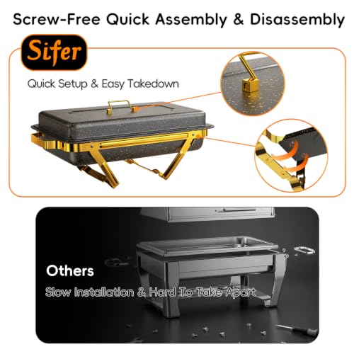Sifer 11Qt Chafing Dishes for Buffet, No Any Screws, 4 Pack, Black & Gold - color: Black & Gold