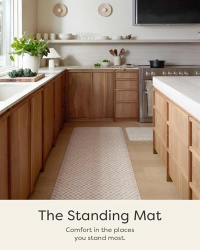 House of Noa Nama Standing Mat – Anti-Fatigue Cushioned Kitchen Mats for Floor | Ergonomic Bounce-Back Foam Kitchen Mats | Anti-Fatigue Mats for Kitchen & Standing | Checker Almond | 22" x 36" - color: Almond, size: 36"L x 22"W x 0.8"Th