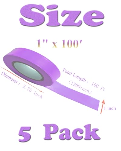 Purple Flagging Tape - Non-Adhesive Hi-Vis Plastic | 5 Rolls (1" x 500') | Fade-Resistant for Surveyor, Tree Marking, Hunting Trail, Boundaries & Hazardous Areas Workplace - color: Purple