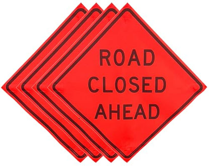 36"x36" Road Closed Ahead Orange Mesh Roll-Up Signs 4-Pack - color: Road Closed Ahead