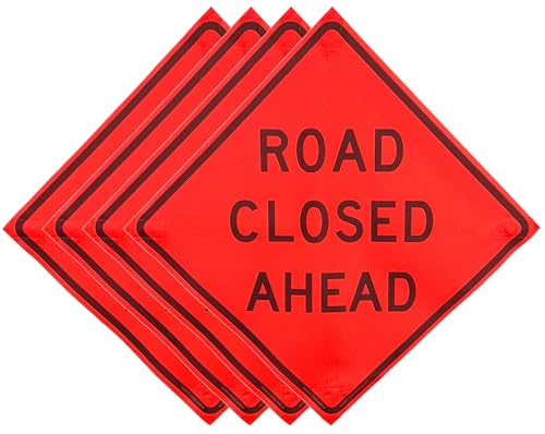 36"x36" Road Closed Ahead Orange Mesh Roll-Up Signs 4-Pack - color: Road Closed Ahead