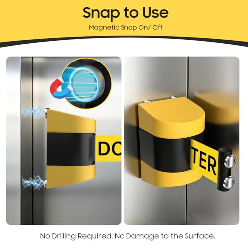 Magnetic Wall Mount Retractable Barrier 2 Pack, TrreZON Fixed Crowd Control Barriers with ABS Yellow Case 16' Yellow Belt with "Caution: DO NOT Enter" for Ferrous Metal Surface in Workshops,Stores - color: Yellow Case & Belt (Caution - Do Not Enter)