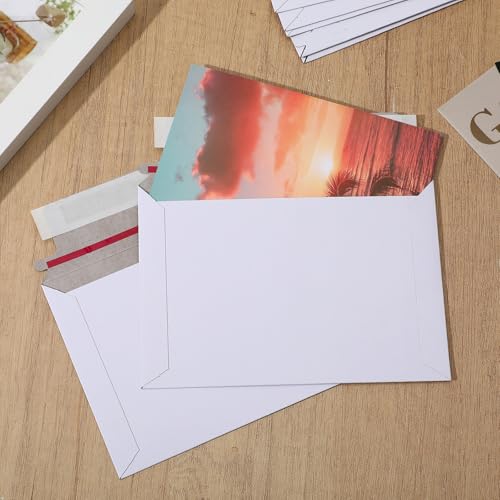 100 Pack 6.5x4.5 Inch Rigid Mailers Self Seal Stay Flat White Cardboard Photo Document Shipping Envelopes Small Mailers for Photos, CD, Certificates, Art Prints, and Documents