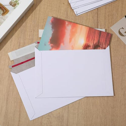 100 Pack 6.5x4.5 Inch Rigid Mailers Self Seal Stay Flat White Cardboard Photo Document Shipping Envelopes Small Mailers for Photos, CD, Certificates, Art Prints, and Documents