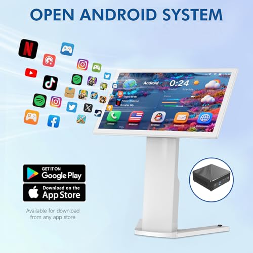 21.5 inch Touch Screen Self Service Kiosk, Floor Standing Digital Signage Display, FHD Android Interactive Information Kiosk for Retail Stores, Restaurants, Shopping Mall Wayfinding, Advertising - size: 21.5 Inch