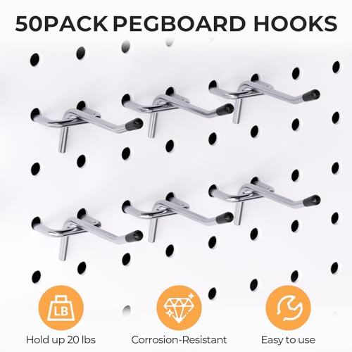 INCLY 50 Pack Pegboard Hooks, 2 Inch Metal Peg Board Hooks Accessories - color: Silver, size: 2 Inch