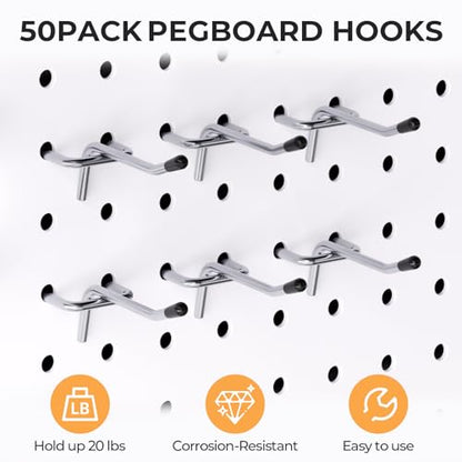 INCLY 50 Pack Pegboard Hooks, 2 Inch Metal Peg Board Hooks Accessories - color: Silver, size: 2 Inch