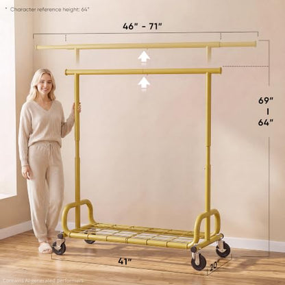 HOKEEPER Clothes Rack 450LBS Adjustable Garment Rack with Wheels, Gold - color: Gold