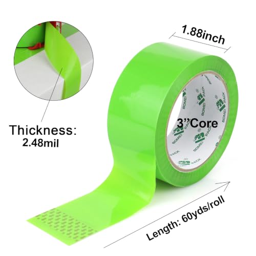 BOMEI PACK Light Green Packing Tape, Heavy Duty Packaging Carton Tape for Shipping Packaing Moving Sealing, 1.88 Inch Wide, 2.5mil Thickness, 60 Yards Per Roll, 6 Rolls - color: light green