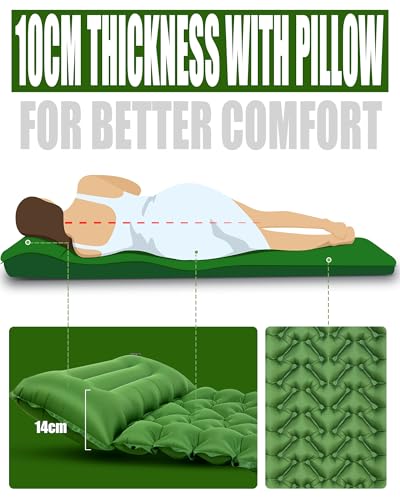 AKSOUL Self Inflating Sleeping Pad: Camping Inflatable Single Bed Air Mattress - Lightweight Sleep Mats - Compact Ultralight Pad for Camp Hiking Travel - 10CM - Green - color: Grass Green