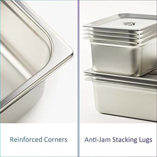 CURTA 6 Pack Anti-Jam Hotel Pans, 1/4 Size 2 1/2 Inch Deep, NSF Commercial 18/8 Stainless Steel Chafing Steam Table Pan, Catering Storage Metal Food Pan - color: 1/4 Size, size: 2-1/2" Deep