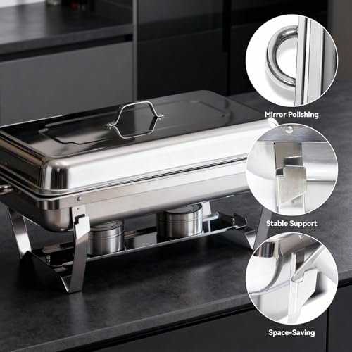 304 Stainless Steel Chafing Dishes for Buffet 4Pack, 9QT Chafing Dish Buffet Set, Food Warmers for Parties Buffet, Buffet Servers and Warmer, Warming Trays for buffets party, Roll Edge Designed Silver - color: Silver-002