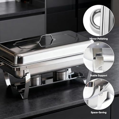 304 Stainless Steel Chafing Dishes for Buffet 4Pack, 9QT Chafing Dish Buffet Set, Food Warmers for Parties Buffet, Buffet Servers and Warmer, Warming Trays for buffets party, Roll Edge Designed Silver - color: Silver-002