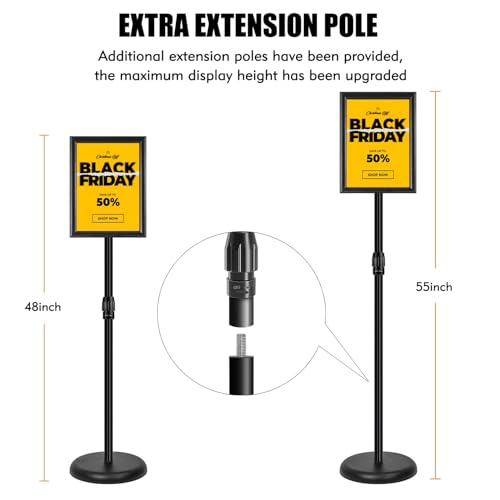 Upgrade Adjustable Sign Stand for Display, Extended Pole Signage Holder