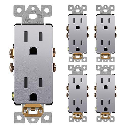 LIDER Decorator Receptacle, Tamper-Resistant Wall Outlet, 15A, 5-Pack - color: Silver, size: 15 Amp (No Wall Plate)