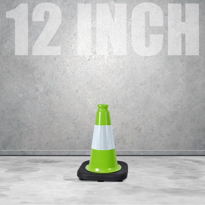 Fluorescent Orange/Green PVC Traffic Cones, Heavy Black Base Parking Lot Cone Structurally Stable Weatherproof Road Construction Safety Cones (4, Green, 12" Small) - size: 12" Small