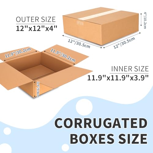 CRUGLA 12x12x4 Shipping Boxes 25 Pack, Brown Corrugated Cardboard Boxes with Side-Lock and Pre-Applied Double-Sided Tape, Easy Assemble Packing Mailer Boxes for Small Business Shipping - size: 12x12x4 Inch 25 Pack