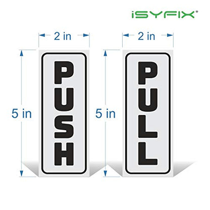 iSYFIX Push Pull Stickers Sign, 2x5 Inch, White/Black, 2 Pack - color: White / Black, size: Vertical 2x5
