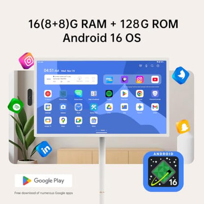 ApoloSign 32 inch FHD Smart Portable TV Gen2, 16G +128G Storage, Android 16, 15000mAh, Rolling TV on Wheels with Rotatable Touch Screen, Built-in Battery, Full Swivel Rotation, Voice Remote