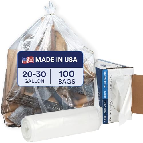Plasticplace 20-30 Gallon Trash Bags │ 1.5 Mil │ Clear Heavy Duty Garbage Can Liners │100 Count (Pack of 1) - color: Clear, size: 1 Count (Pack of 100)