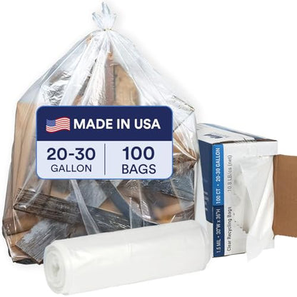Plasticplace 20-30 Gallon Trash Bags │ 1.5 Mil │ Clear Heavy Duty Garbage Can Liners │100 Count (Pack of 1) - color: Clear, size: 1 Count (Pack of 100)