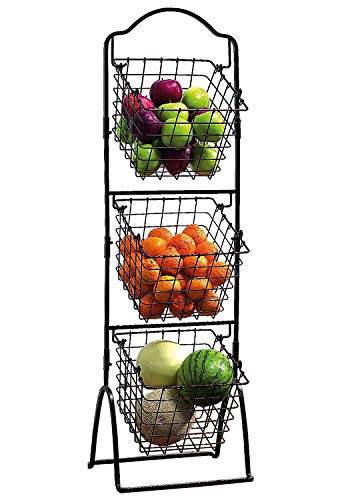 FixtureDisplays® 11 X 11 X 47.6" Black 3-Tier Metal Market Basket Floor Display Rack for Home, Kitchen, and Retail Grocery Stores 16787NEW-NPF
