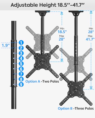 MOUNTUP Ceiling TV Mount for Most 24''- 65'' TVs, Hanging TV Ceiling Mount for 32 42 43 50 55 60 65 inch Screen, Full Motion Height Adjustable Bracket, Holes up to 99lbs, Max VESA 400x400mm, MU0039 - size: Height 30.2'', Indoor