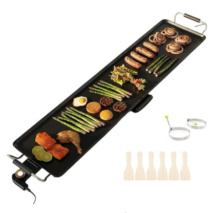 Costzon 35.5" Electric Griddle, 1400W Nonstick Extra Large Griddle, Long Table Top Grill w/5-Level Temp & Drip Tray, Indoor Outdoor Cooking Plates Teppanyaki Grill for Pancake, BBQ, Camping Gatherings - size: 35.5"