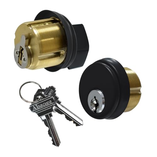 Brass Mortise Cylinder with SC Keyway, Thumbturn, and Keys. Commercial-Grade storefront Door Lock Cylinder for Aluminum Doors, Ideal for Shop Door Lock Replacements. Includes 1 Set in Black. - color: Black, size: 1 Set, Random Keys