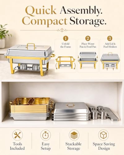 4 Pack 9QT Rectangular Chafing Dishes for Party Buffet Warmers with Lid