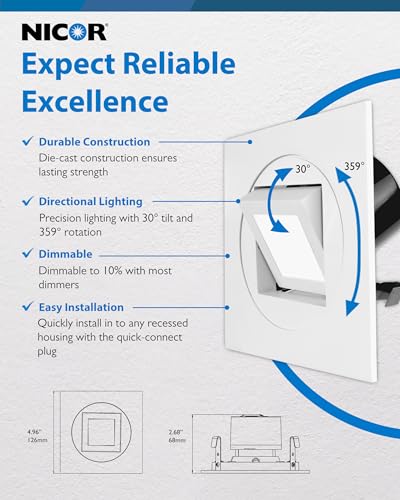 NICOR Lighting 4" White Square Multi-Adjustable Recessed Selectable LED Downlight (DQR4MA2120S9WH)