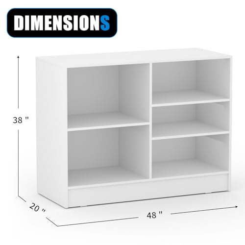 48”W * 20”D * 38”H - Cash Wrap Wood Counter - White Register Counter with 3 Heights Adjustable Shelf - color: White, size: 4 FT