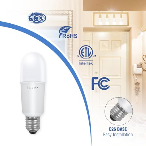 Jolux LED Stick Bulb, 100W Equivalent E26 Bulb,Enclosed Fixtures, 6 Count - color: True White（6500k)