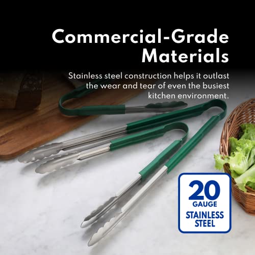 New Star Foodservice 12 Inch Utility Spring Tongs, Set of 12, Commercial Restaurant Grade Stainless Steel Tongs with Green Vinyl Coated Handles - color: Green, size: 12-Inch