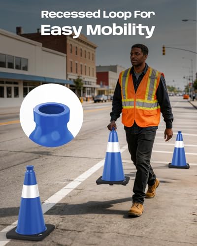 BATTIFE 8 Pack 18 Inch Traffic Cones, PVC Blue Cone, Black Weighted Base - color: Blue, size: 18 Inch
