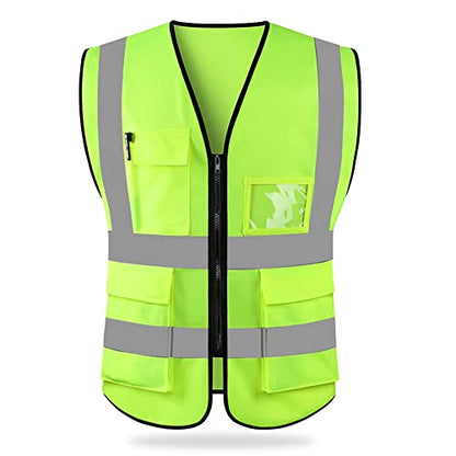 HYCOPROT High Visibility Safety Reflective Vest with Pockets and Zipper, Meets ANSI/ISEA Standards - color: Yellow, size: Medium