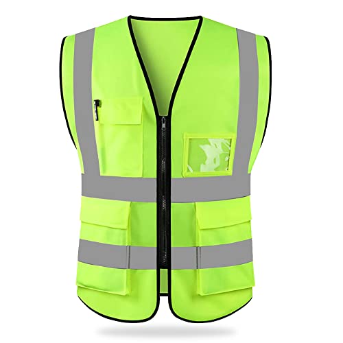 HYCOPROT High Visibility Safety Reflective Vest with Pockets and Zipper, Meets ANSI/ISEA Standards - color: Yellow, size: Medium