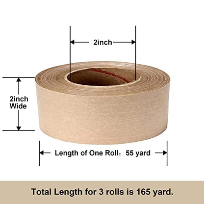 TooCust Water Activated Tape Fiber Reinforced Packing Tape Kraft Tape 2”X 165 feet Per Roll Brown Tape Gummed Paper Tape for Heavy Duty Packaging and Shipping Writable