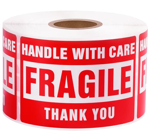 3 x 2 Inch Handle with Care 500 Fragile Stickers for Shipping Moving Glass Permanent Adhesive Commercial Grade Fragile Labels (1 Roll, 500 Labels) - size: 3" x 2", style: 1 Roll - 500 PCS