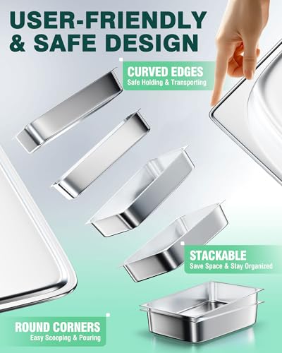 WantJoin Stainless Steel Steam Table Hotel Pans Set 1/1 Size 4 Inch 6 Pack - color: 4" Deep, size: 1/1 Size Thickened