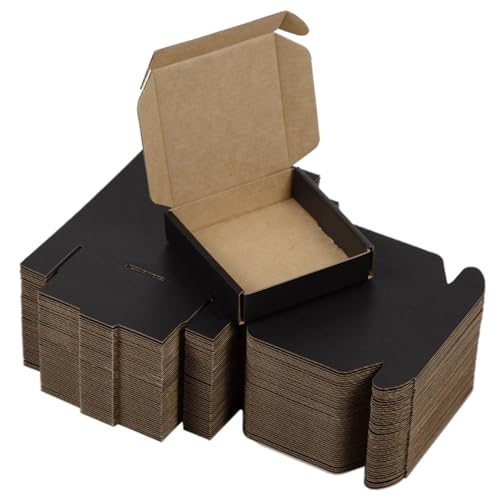 SUNLPH 50 Pack 4x4x1 Inches Small Shipping Boxes, Black Corrugated Cardboard Boxes, Moving Mailing Packing Box - color: Black, size: 4x4x1