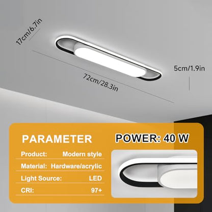 28.3Inch Cool White Modern LED Ceiling Lighting,40W High Brightness Metal Linear Ceiling Lamp,6500K Simple Long Light for Kitchen Dining Living Room Laundry, Garage Cloakroom Lighting - color: Cool White (6500K/NOT Dimmable ), size: 2.36 FT (28.3 Inch / 7