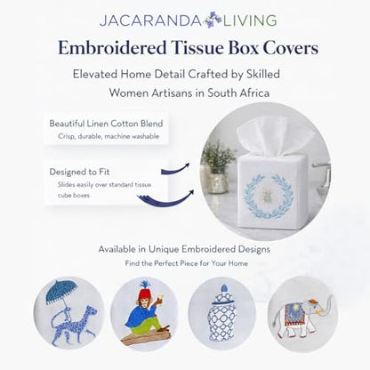 Jacaranda Living Square Tissue Box Cover, Linen/Cotton Fabric Tissue Holder, Decorative Cloth Tissue Cube Cover, Embroidered Bee Designs, Napoleon Bee Wreath (White) - color: Napoleon Bee Wreath (White)
