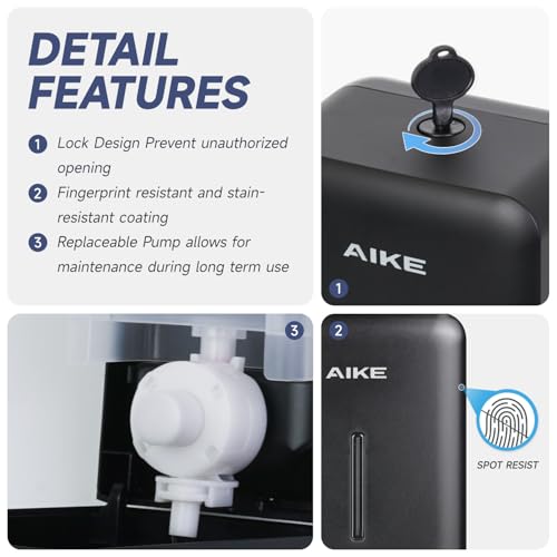 AIKE Liquid Commercial Soap Dispenser,27oz for Bathroom Modern Black,AK1006 - color: Black