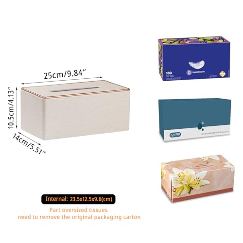 Linen Tissue Box Cover Rectangle,Aesthetic Facial Tissue Cube Box Holder - color: X-beige Linen Texture